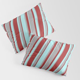 [ Thumbnail: Turquoise, Dark Gray, and Brown Colored Lined/Striped Pattern Pillow Sham ]