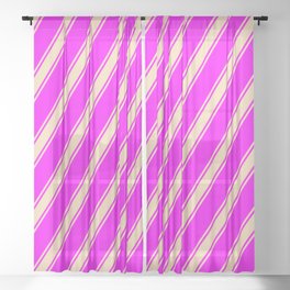 [ Thumbnail: Fuchsia and Tan Colored Lined Pattern Sheer Curtain ]