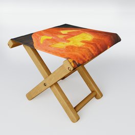 Halloween Pumpkin with Leaves on Wooden Background Folding Stool