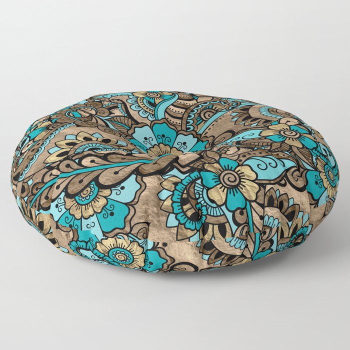 Floral Paisley Pattern - teal and golds Floor Pillow
