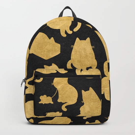 Gold on Black Kitty Pattern Backpack