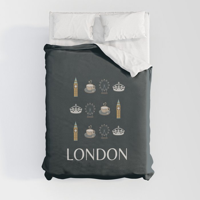 London Retro Grey Art Decor Vacations Art Modern Boho Decor Duvet Cover