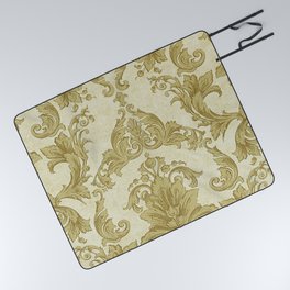 Gold Cream Paisley Floral Pattern Picnic Blanket