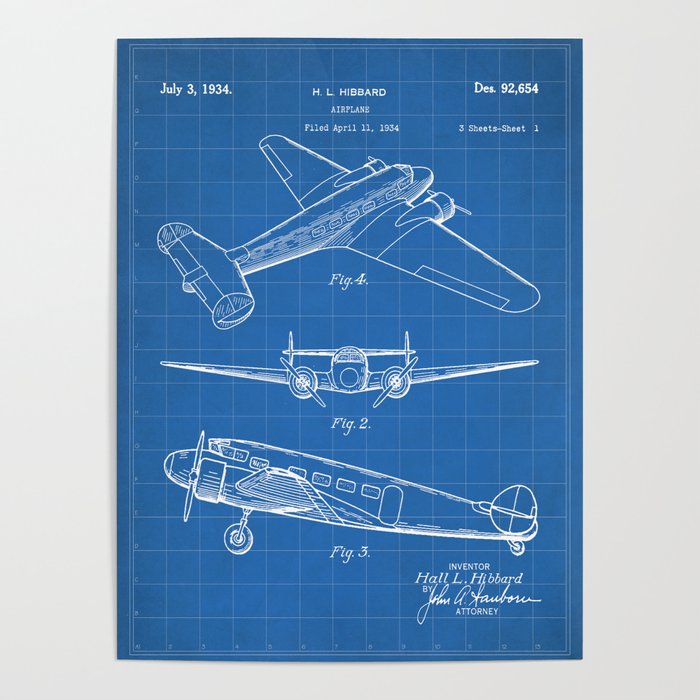 Lockheed Airplane Patent - Electra Aeroplane Art - Blueprint Poster