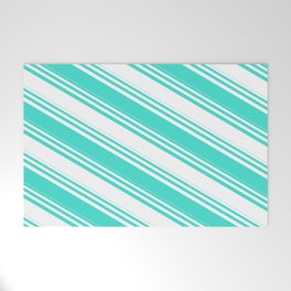 [ Thumbnail: White and Turquoise Colored Lined/Striped Pattern Welcome Mat ]