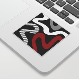 Abstract waves - red, grey, black, white Sticker