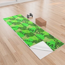  Mason pattern in green colors and watercolor texture Yoga Towel
