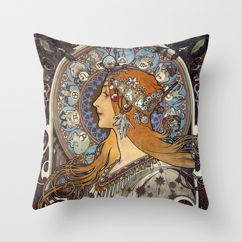 Art Nouveau Throw Pillow 18x18 Multicolor Zodiac Great Paintings Shirt Designs Alphonse Mucha