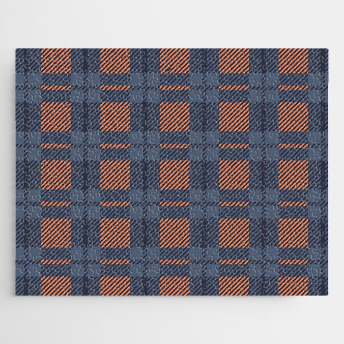 Trendy Blue & Orange Tartan Plaid Pattern Jigsaw Puzzle