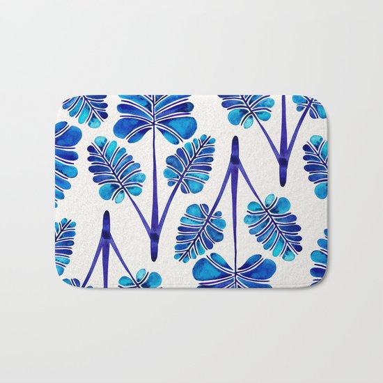 Tropical Palm Leaf Trifecta – Navy Palette Bath Mat