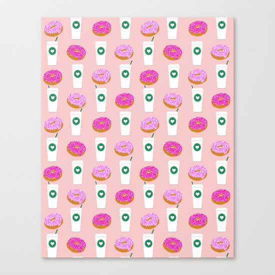 Coffee and donuts cute latte breakfast food pattern print pastel pink girly coffee cell phone cases Canvas Print