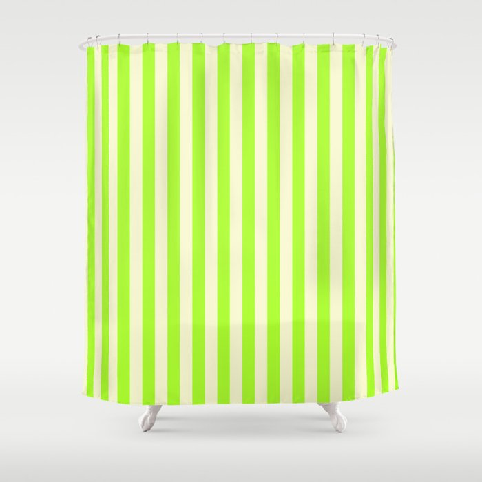 Light Green and Light Yellow Colored Stripes Pattern Shower Curtain