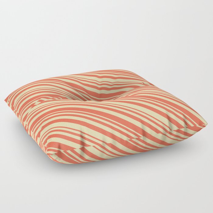 Tan and Red Colored Striped/Lined Pattern Floor Pillow