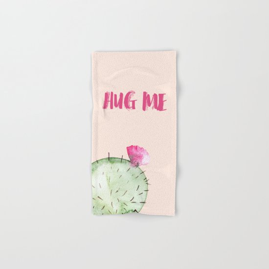 Hug me- Cactus and typography and watercolor Hand & Bath Towel