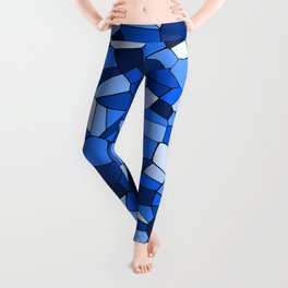 Blue Monochrome Geometric Mosaic Pattern Leggings