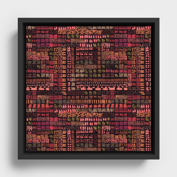 black and red orange ink marks hand-drawn collection Framed Canvas