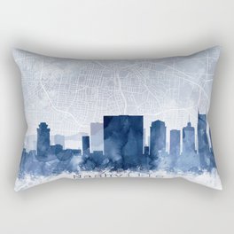 Nashville Skyline & Map Watercolor Navy Blue, Print by Zouzounio Art Rectangular Pillow