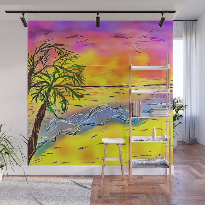 picture Sunset Beach Mural Painting sunset beach wall mural by loop12