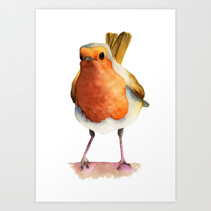 Robin Bird Watercolor Painting Art Print By Namibear Society6