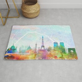 Paris Skyline Map Watercolor, Print by Zouzounio Art Area & Throw Rug