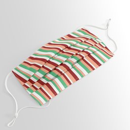 [ Thumbnail: Sea Green, White, Dark Red & Light Salmon Colored Lines/Stripes Pattern Face Mask ]