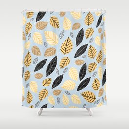 Seamless pattern of autumn leaves on a blue background Shower Curtain
