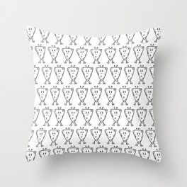 Robot Pizza Drawing Print - Black and White Throw Pillow