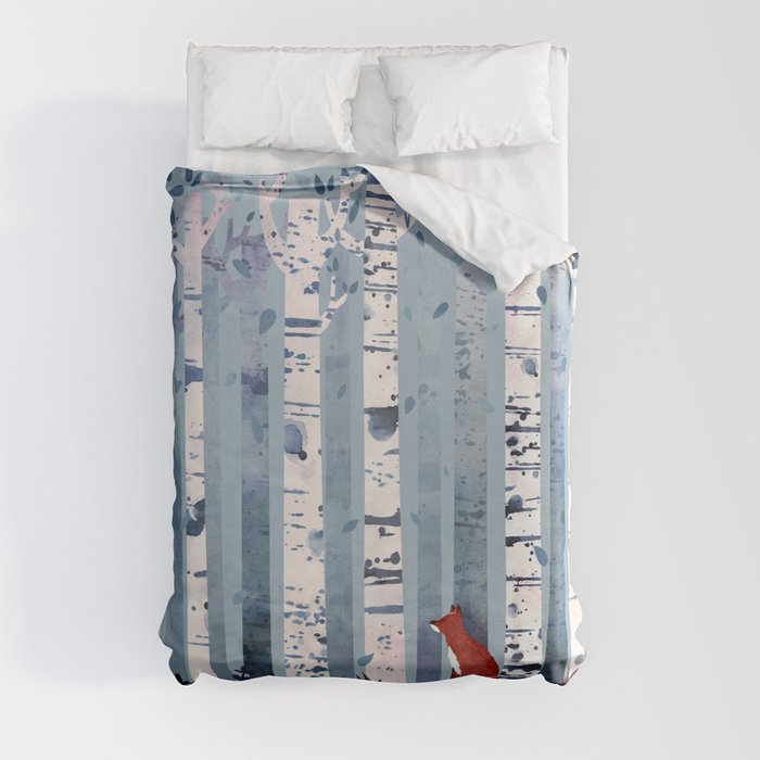 The Birches (in Blue) Duvet Cover