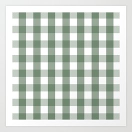 Gingham Plaid Pattern (sage green/white) Art Print