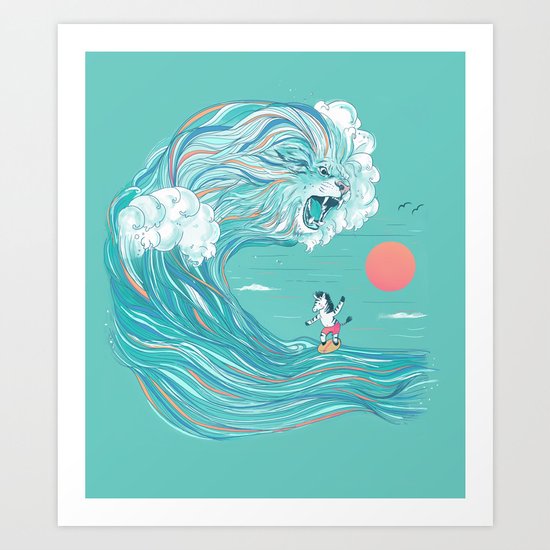 surfing zebra Art Print