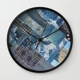 Antique Japanese boro jeans patchwork Wall Clock