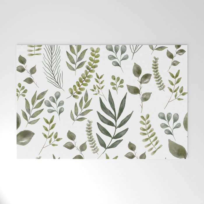 Botanical water color minimalist design  Welcome Mat