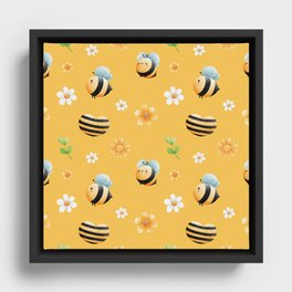 Buzzy Bee In Mellow Yellow Framed Canvas