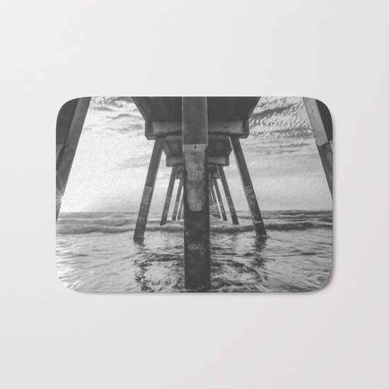 Beautiful Sunset Ocean Beach Scene (Black and White) Bath Mat