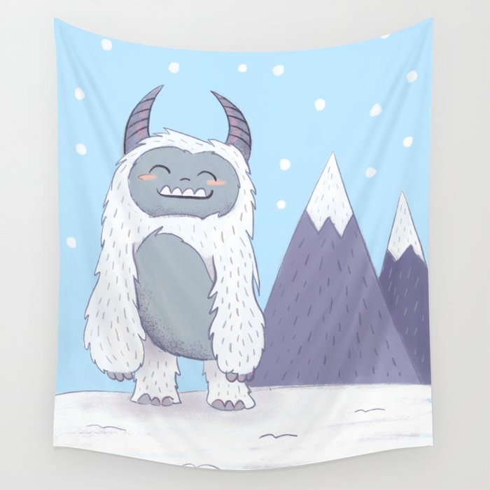 Yeti in the Mountains - Blue Wall Tapestry