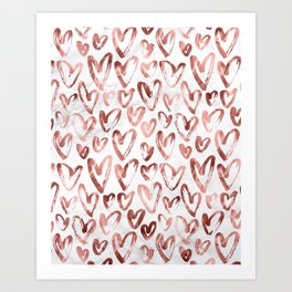 Rose Gold Love Hearts on Marble Art Print