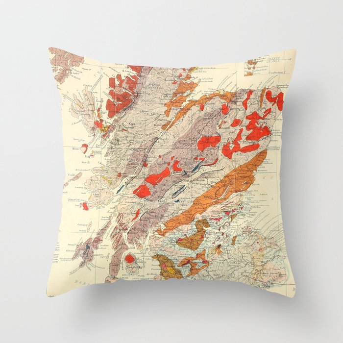 Vintage Scotland Geological Map (1865) Throw Pillow