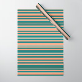 [ Thumbnail: Light Salmon & Teal Colored Stripes/Lines Pattern Wrapping Paper ]
