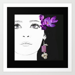 Girl with a purple earring Art Print