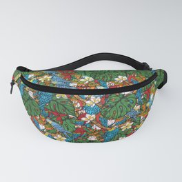 Harlequin Macaw With tropical Leaves Random Pattern. Fanny Pack | Acrylic, Pattern, Paradise, Hawaii, Nature, Junglebackground, Painting, Tropicbird, Macaw, Parrot 