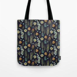 Plants Pattern Branches Leaves Green Navy Floral Watercolor Tote Bag
