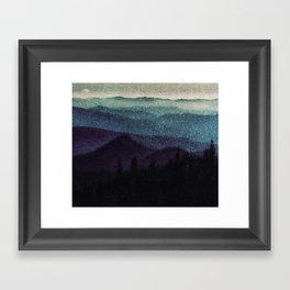 First Snow, Mountains, Purple, Blue, Midnight Blue, Black Framed Art Print