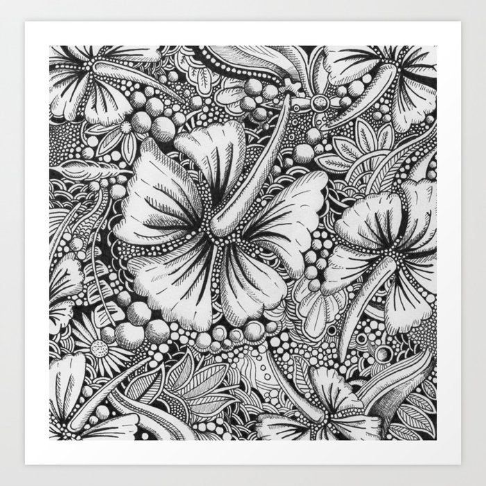 Pigment hård Forkortelse Hibiscus Ornate Nature Doodle Art Print by Squidoodle | Society6