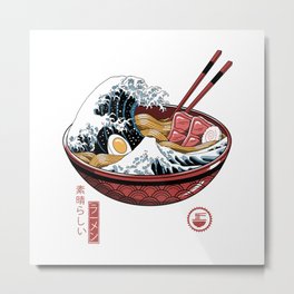 Great Ramen Wave White Metal Print | Ramennoodles, Hokusai, Ramenbowl, Graphicdesign, Japan, Japanese, Food, Curated, Ramen 