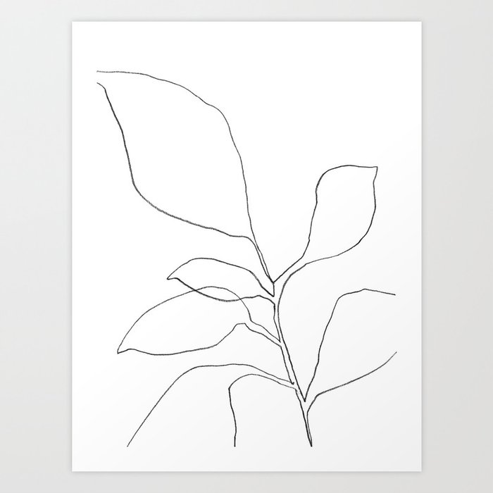 Six Leaf Plant - Minimalist Botanical Line Drawing Art Print