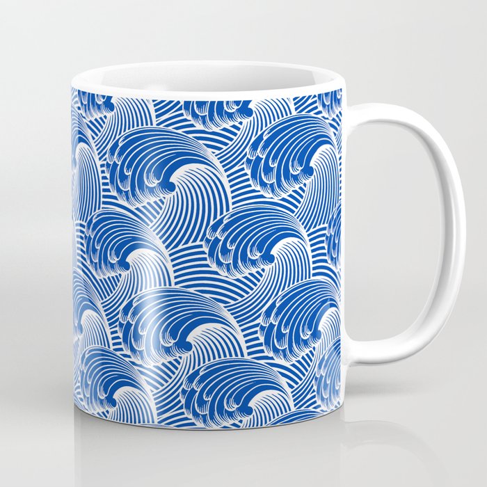 Vintage Japanese Waves, Cobalt Blue and White Coffee Mug