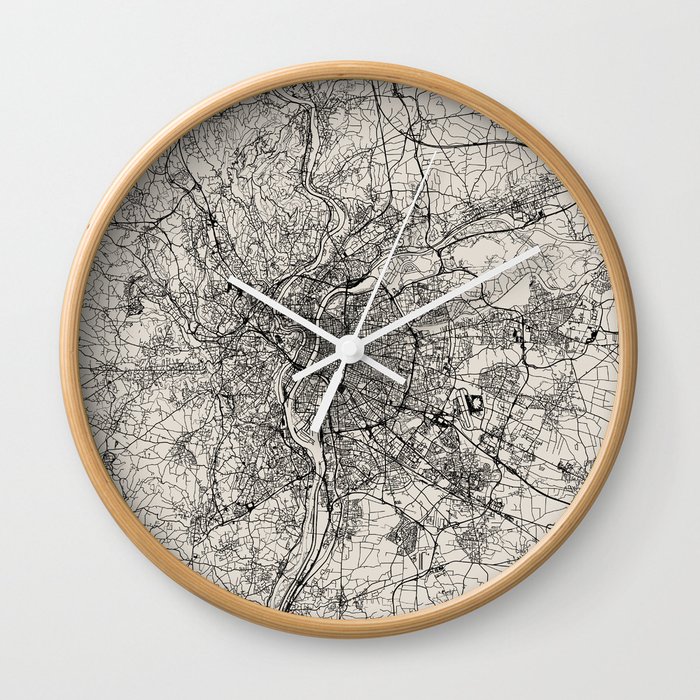 Lyon in France - Black&White Map Wall Clock