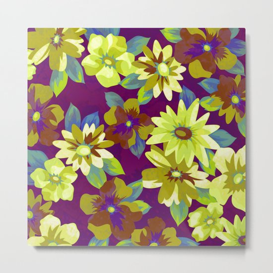 floral pattern on purple background Metal Print