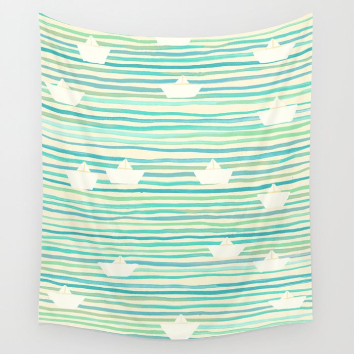 Whimsical Paper Boats Wall Tapestry