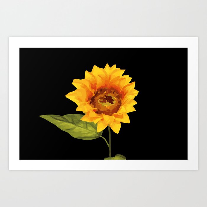 one big yellow Sunflower Blossom - black background Art Print